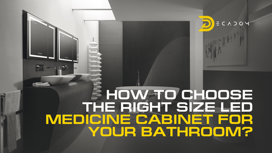 The banner with a text "how to choose the right size LED Medicine Cabinet for your bathroom"