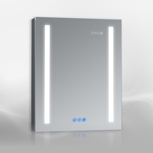 DECADOM LED Mirror Medicine Cabinet Recessed or Surface, Defogger, Dimmer, Clock, Room Temp Display, Makeup Mirror 3X, Outlets & USBs AURA 24x30R