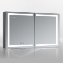DECADOM LED Mirror Medicine Cabinet Recessed or Surface, Defogger, Dimmer, Clock, Room Temp Display, Makeup Mirror 3X, Outlets & USBs RUBiNi 48x32